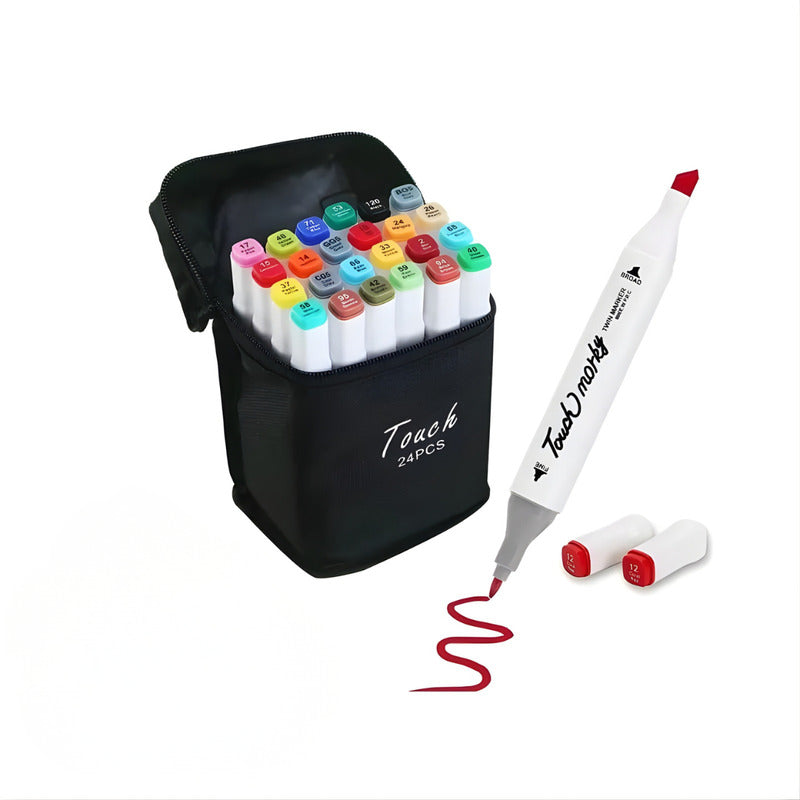 Kit Canetinhas Marcadores 24 Peças Cores Fortes Ponta Dupla